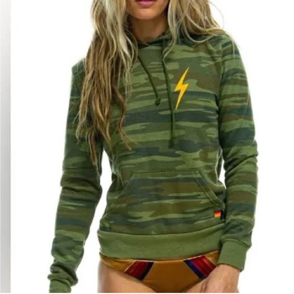 Aviator Nation Bolt Stitch camo hoodie sweatshirt sz medium
